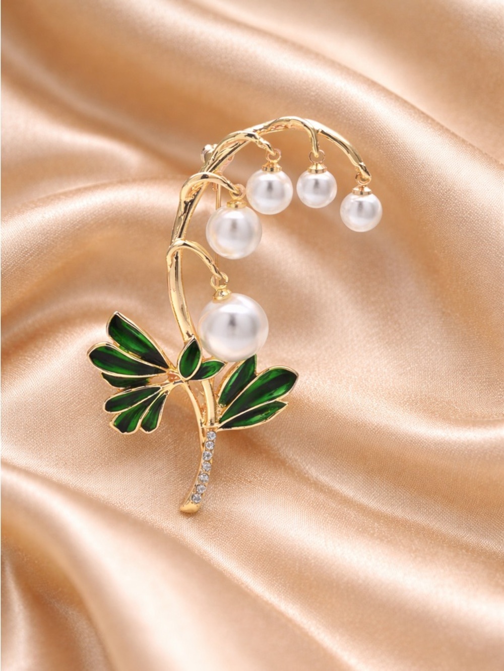 Pearl Lily of the Valley Gold Floral Brooch